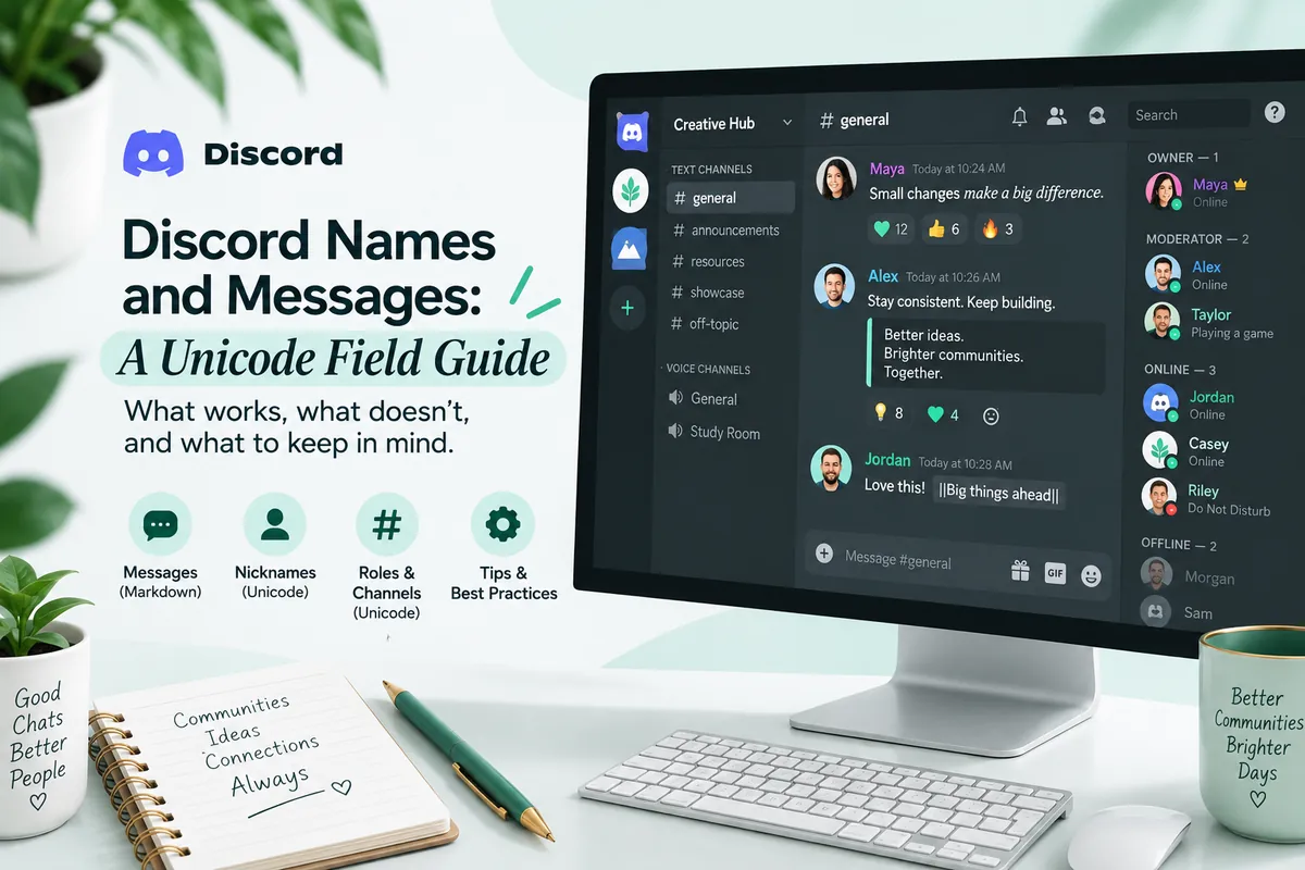 Discord text formatting shown as markdown italics in a message beside a Unicode styled server nickname