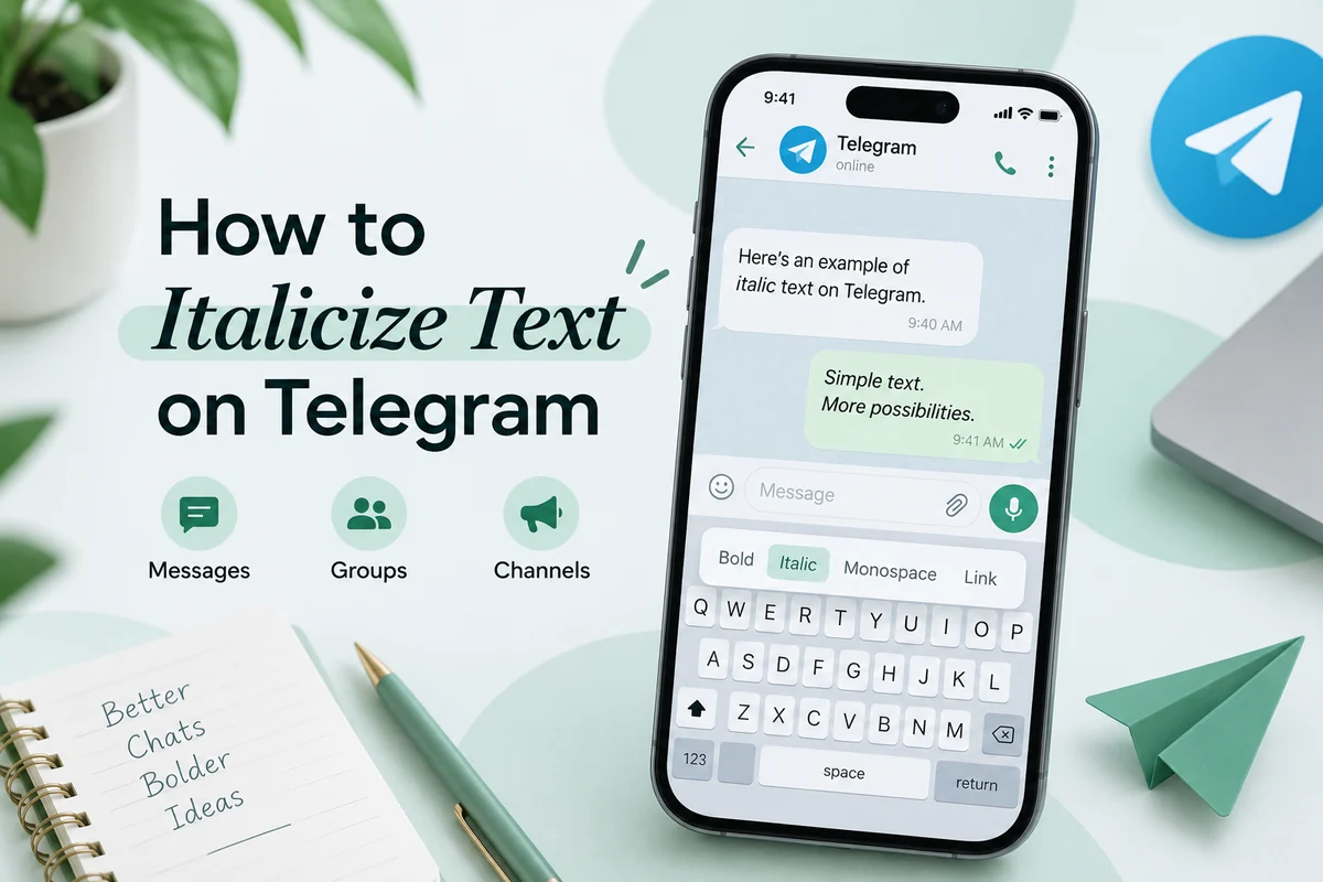 How to italicize on Telegram shown as native formatting in a message beside a Unicode italic channel name