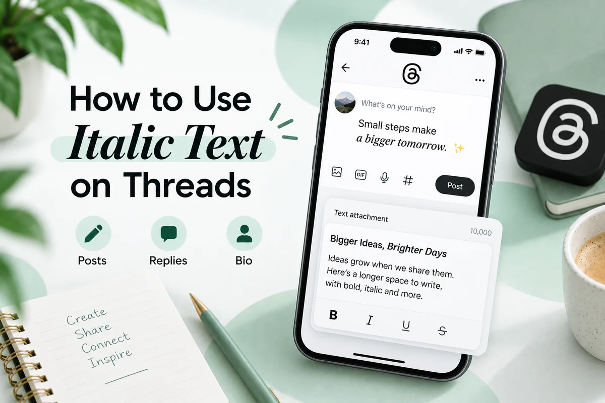 Italic text on Threads shown as a plain post beside the same phrase converted to Unicode italic characters