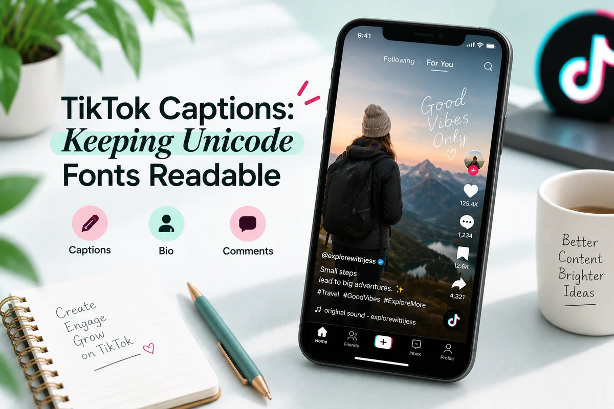 TikTok fonts compared as a plain caption hook beside the same phrase in converted Unicode italic characters